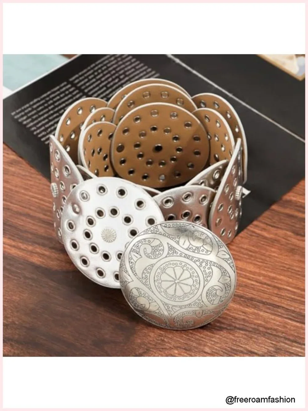 Vintage Hollow Boho PU Leather Wide Disc Belt with Metal Buckle
